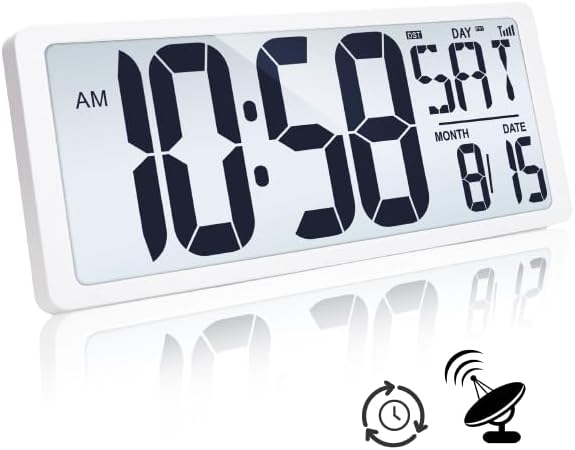 TXL Atomic Clock with Backlight, 14.2" Digital Wall Clock, Battery Operated