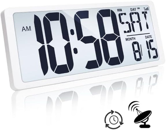TXL Atomic Clock with Backlight, 14.2" Digital Wall Clock, Battery Operated