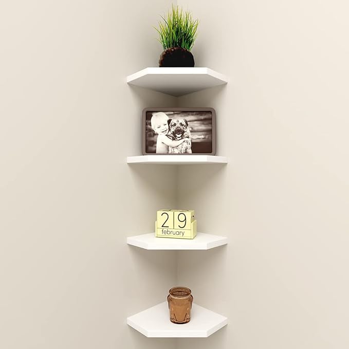 WELLAND 7-Inch Floating Corner Shelves Set of 2, Wall Mounted Storage Shelf