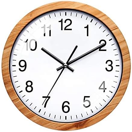 NUOVO 10 Inch Wooden Round Wall Clock Silent & Non-Ticking Retro Wall Clock
