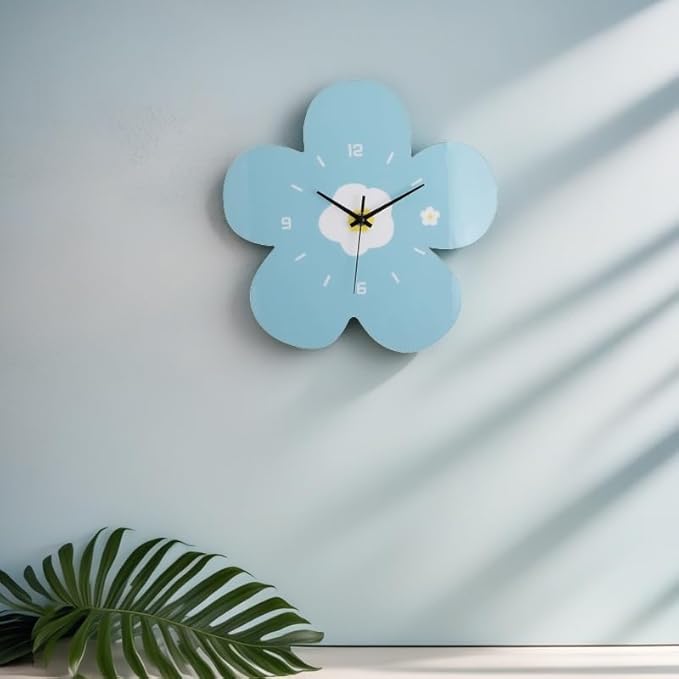 12 Inch Blue Flower Wall Clock Petal Design Wall Clock Silent Non Ticking Clock