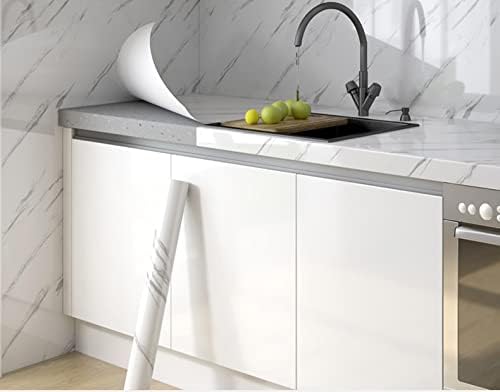 Glossy Marble Paper Granite Gray/White Wallpaper Peel and Stick Wallpaper Self