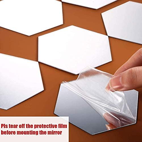 Shappy 32 Pcs Hexagon Mirror Wall Stickers Removable Silver Acrylic Mirror