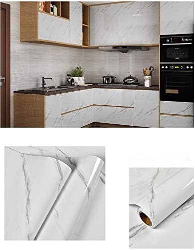 Glossy Marble Paper Granite Gray/White Wallpaper Peel and Stick Wallpaper Self
