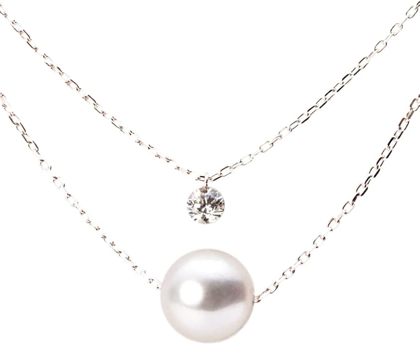 Japanese 7.0mm Akoya Cultured Pearl with Diamond Pendant Necklace for Women with White Gold | Classy Design Excellent Gift | Pearl Necklace