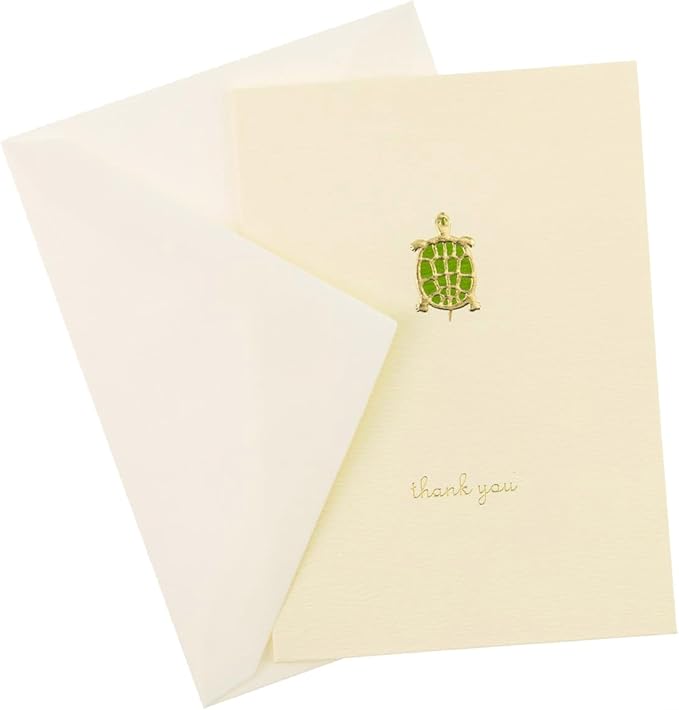 Graphique Turtle La Petite Presse Boxed Thank You Notes - 10 Embossed and Embellished Gold Foil Turtle Thank You Cards with Matching Envelopes, 3.25" x 4.75"