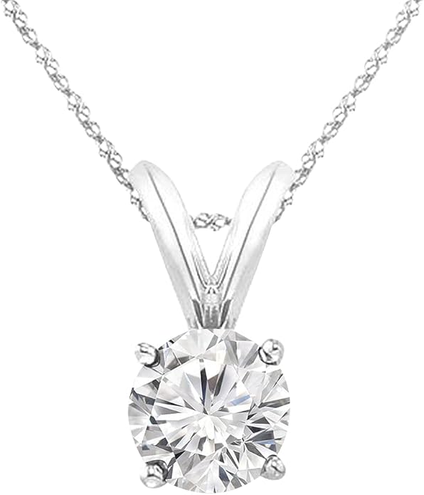 Houston Diamond District 0.5-10 Carat Lab Grown Diamond Solitaire Pendant Necklace, Round Cut Solitaire, 4-Prong Setting, Jewelry for Women (E-F, VS)