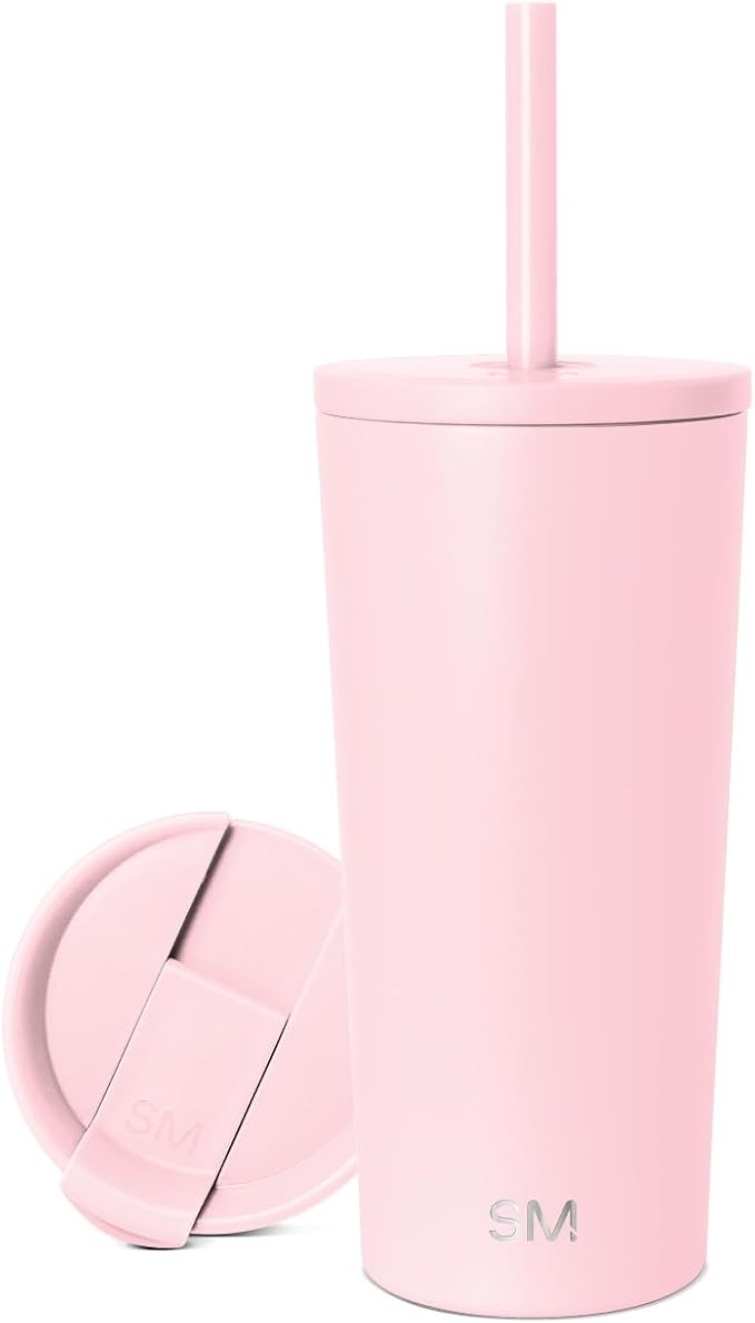 Simple Modern Insulated Tumbler with Lid and Straw | Iced Coffee Cup Reusable Stainless Steel Water Bottle Travel Mug | Gifts for Women Men Her Him | Classic Collection | 20oz | Blush