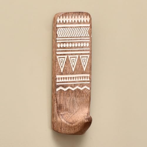 IndianShelf 10 LB- 6 Pieces Decorative Wood Adhesive Wall Hooks–Boho Peel and