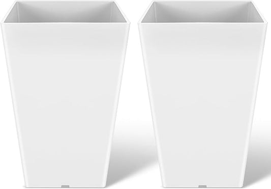 Briwooody Set of 2 15.75 Inch Large Taper Planters Outdoor Indoor Tall Resin Flower Pots with Drainage Holes Modern for Front Door Patio Backyard Plants(White)