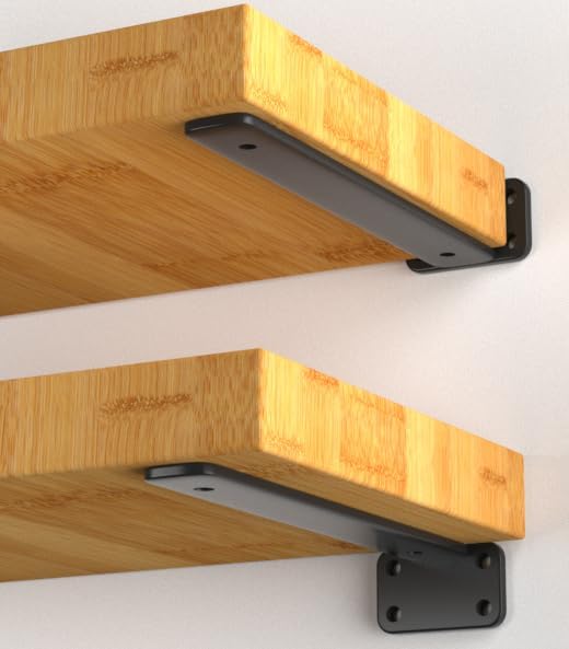 8 Pack - 14 inch Black Hidden L Shelf Bracket Iron Floating Shelf Brackets
