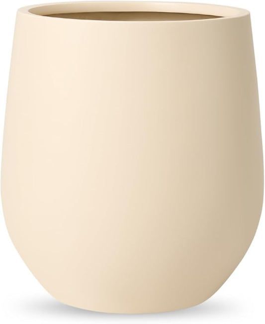 KUTE NEST 16.5" H x 15" D Premium Corso Fiberstone Round Tapered Planter with Drainage Hole, Smooth Finishes, Weather Resistant, Included 2 Extra Coco Mats (Kilim Beige, 11.5" Pot Opening)