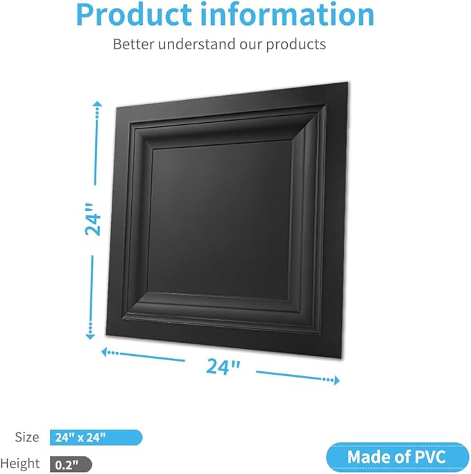 Art3d 24-Pack Square Drop Ceiling Tile 2ft x 2ft in Black, PVC Ceiling Panel 24