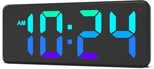 LED Digital Wall Clock with Dynamic RGB Display, Big Digits, Auto-Brightness