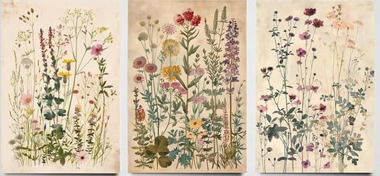 Wood Framed Plants Flowers Canvas Wall Art Vintage Floral Painting Poster