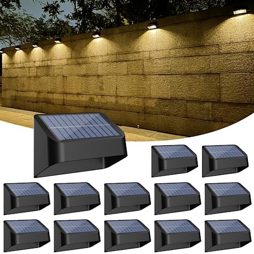Brighter Solar Fence Lights,Solar Lights Outdoor Waterproof,Warm White and RGB 8 Colors,Dusk to Dawn Deck Light, Outdoor Lighting for Backyard/Railing/Wall/Step/Patioï¼12 Pack,Blackï¼
