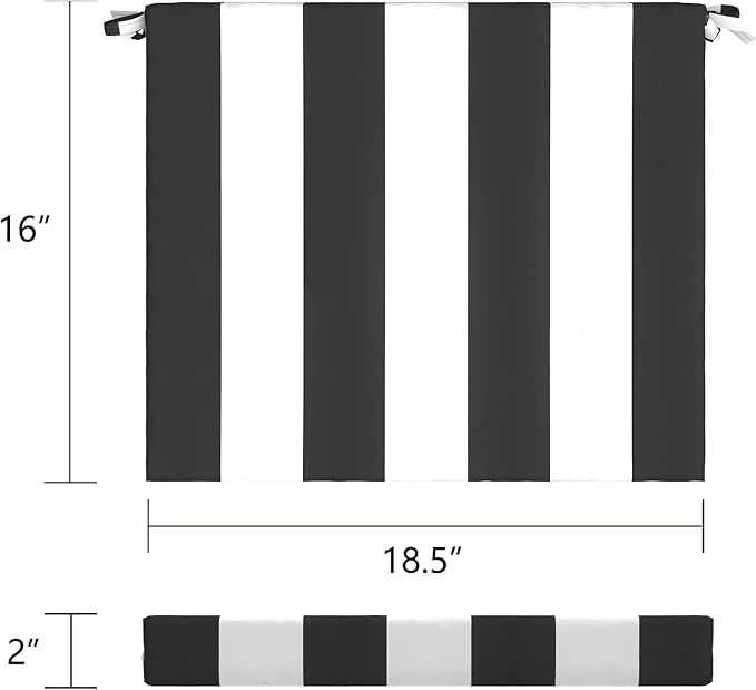 LVTXIII Outdoor Chair Cushions 18.5"x16"x2" Pack of 4, Water-Repellent Square Corner Memory Foam Seat Cushions with Ties for Garden Patio Furniture, Cabana Black