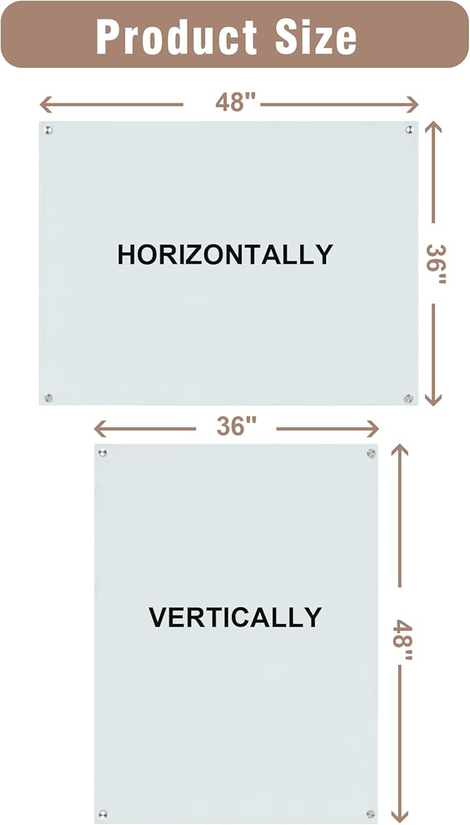 Mifuro Magnetic Glass Whiteboard，48"x36" Wall Mounted Frameless Dry Erase Board for Office, Home & School White