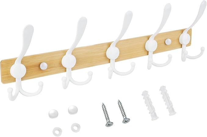 TICONN Wall Mounted Coat Rack, Five Heavy Duty Tri Hooks All Metal Construction
