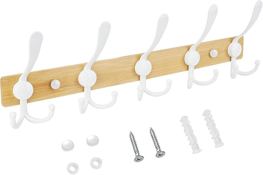 TICONN Wall Mounted Coat Rack, Five Heavy Duty Tri Hooks All Metal Construction