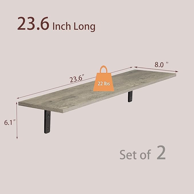 DINZI LVJ Long Wall Shelves, 23.6 Inch Wall Mounted Shelves Set of 2,
