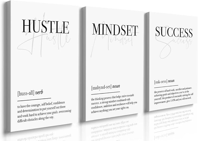 GUBIYU Black and White Hustle Motivational Wall Art Frame Canvas Success Wall