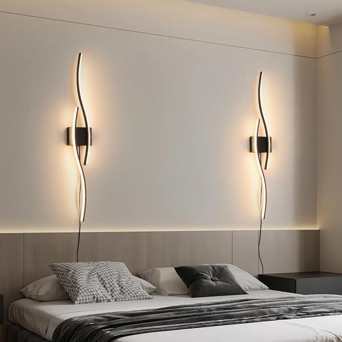 Daunton Modern Plug in Wall Sconces Set of Two, RC Dimmable LED Plug in Wall