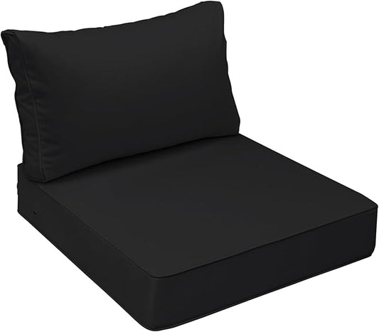 AAAAAcessories Outdoor Seat Cushions for Chairs, Fade-Resistant, Waterproof Patio Furniture Replacement Cushions, 25.5" x 25.5" x 5" + 25.5" x 13.5", Charcoal Black