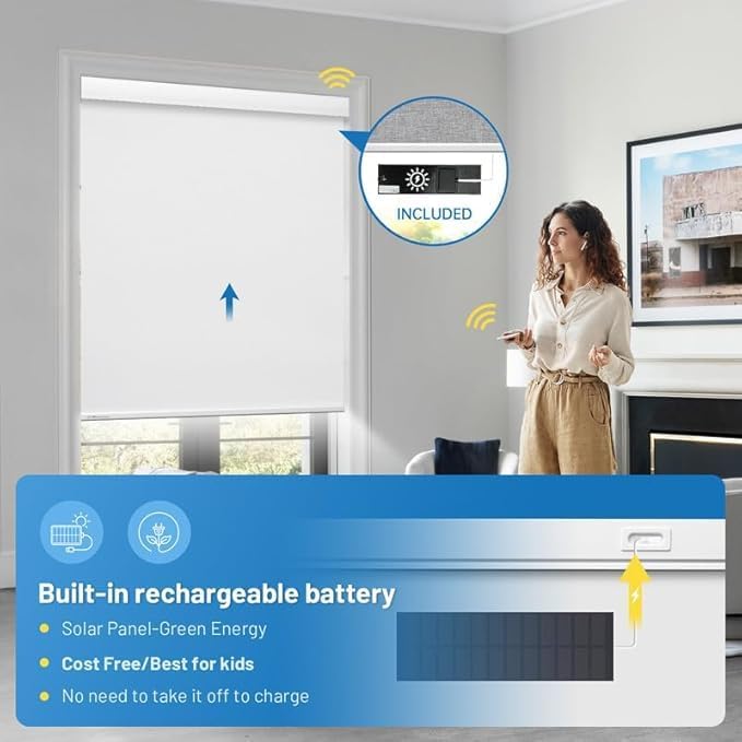 Motorized Blinds with Remote, Cordless Smart Blinds with Valance Cover