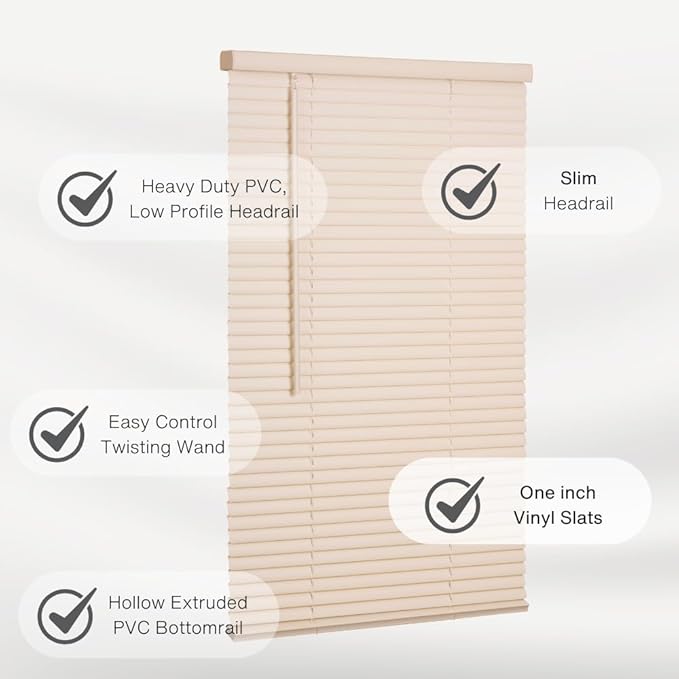 LOTUS & WINDOWARE Cordless 1" Vinyl Blind, Room Darkening, Horizontal Blinds