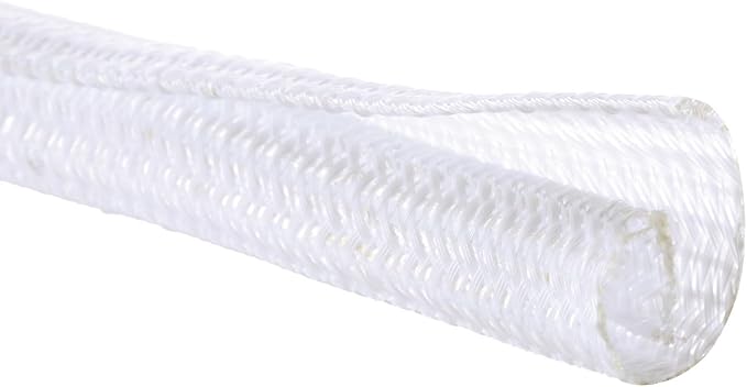 3/8"-50ft Braided Cable Sleeve Protector - Self-Wrapping Split Wire Loom for TV, Computer, Home Theater, Engine Bay - Heavy-Duty Cord Organizer, White