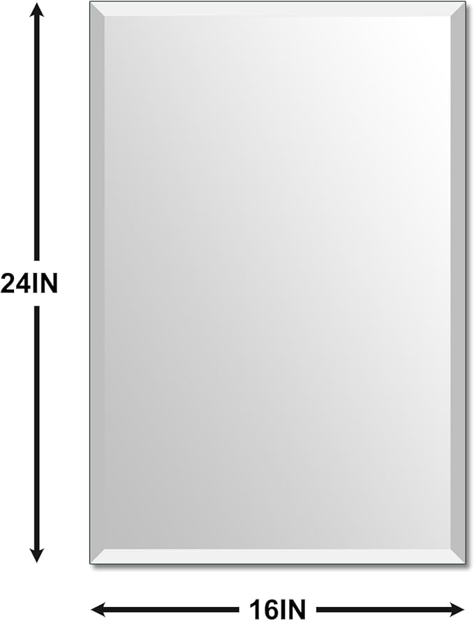 Beveled Bathroom Mirror for Wall, Rectangle Frameless Wall Mirror 24" x 16"