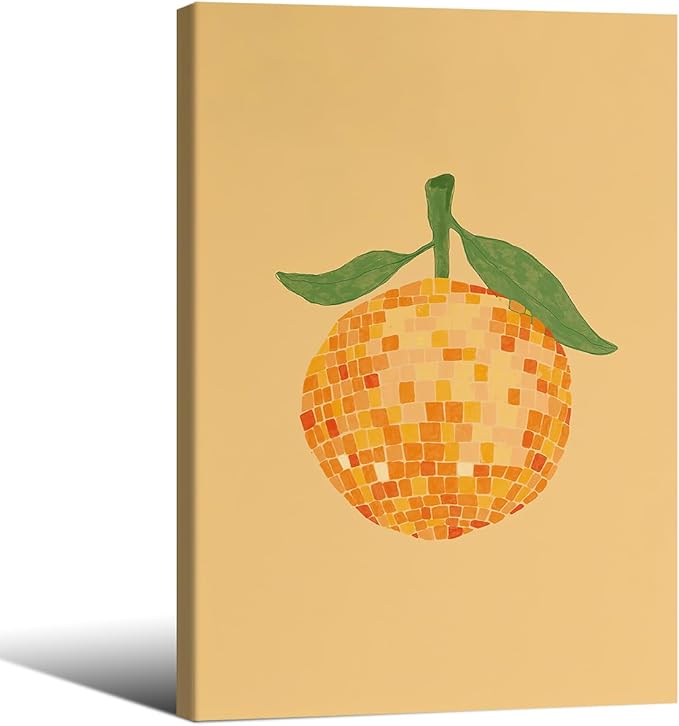 Retro Funky Orange Canvas Wall Art Fashion Disco Ball Aesthetic Posters 16X24