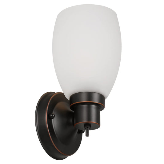 Design House Lydia Wall Sconce, Dimmable, Frosted Glass Shade, Oil-Rubbed Bronze Finish, Model 588814-ORB