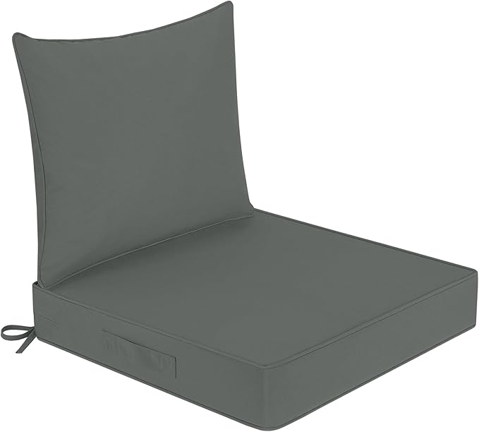 downluxe Outdoor Chair Cushions 24x24 with Removable Cover, Waterproof Patio Furniture Cushions, Deep Seat Cushions for Outdoor Furniture with Backrest for Sofa, Couch and Patio Chairs, Dark Grey