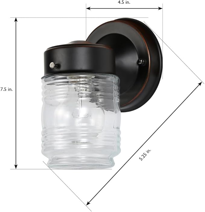 Design House Jelly Jar 1 Light Wall Light, Oil Rubbed Bronze, Outdoor Downlight