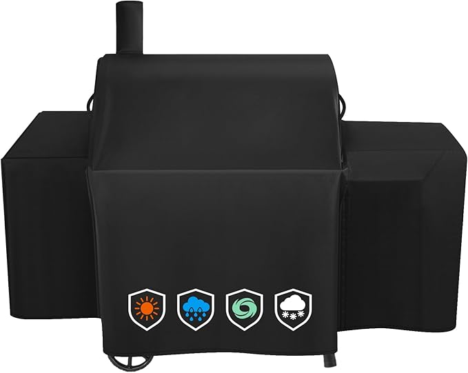 Heavy-Duty 600D Grill Cover fits for Char-Griller Smokin Champ 1624ãSmoking Champ Offset Smoker 1733ãBlazer 2130 and Classic 2175,Expansion Sleeves fit Around Side fire Box and Flue