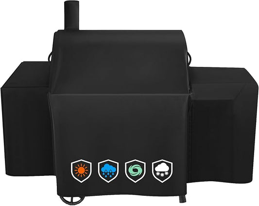 Heavy-Duty 600D Grill Cover fits for Char-Griller Smokin Champ 1624ãSmoking Champ Offset Smoker 1733ãBlazer 2130 and Classic 2175,Expansion Sleeves fit Around Side fire Box and Flue