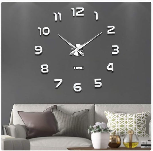 VANGOLD Frameless DIY Wall Clock 3D Mirror Wall Clock Large Mute Wall Stickers