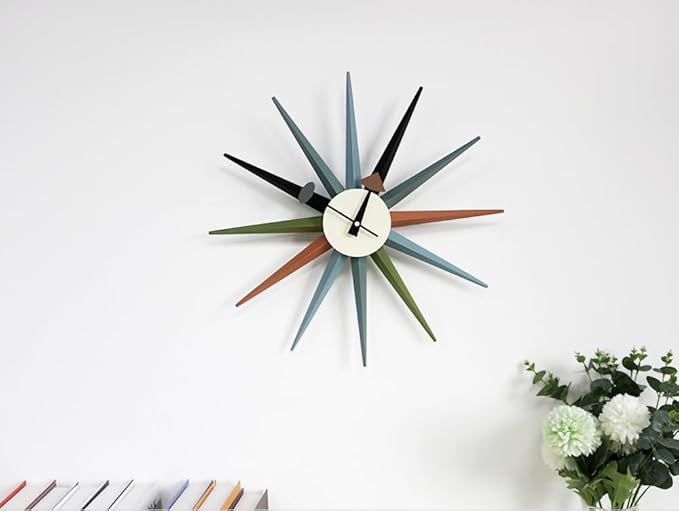 Mid Century Modern Wall Clock Large Silent Non Ticking 18 inch Solid Wood Retro