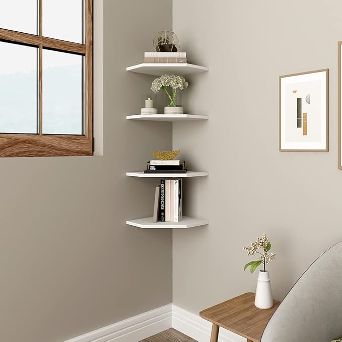 WELLAND 12-Inch Floating Corner Shelves Set of 2, Wall Mounted Storage Shelf