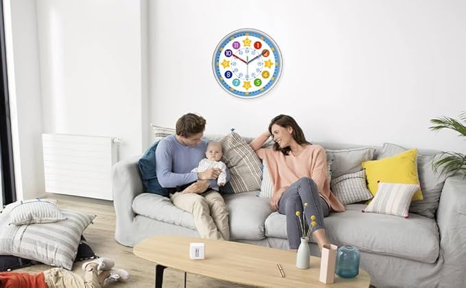 XFM Colorful Kid Wall Clock 12 Inch Silent Non Ticking Quartz Battery Operated