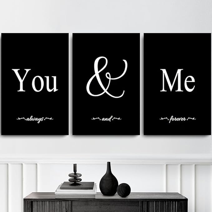 GUBIYU Set of 3 Framed Farmhouse You and Me Wall Art Above Bed Wall Decor