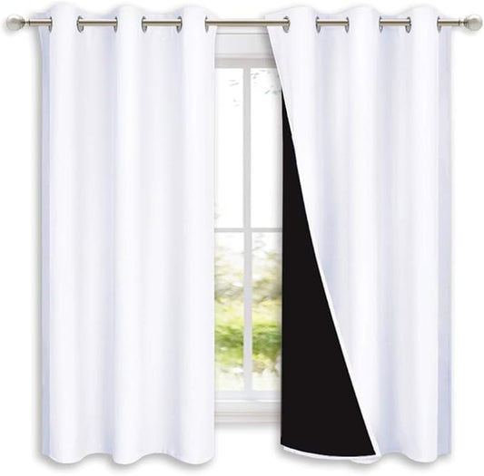 NICETOWN Pure White 100% Blackout Lined Curtains, 2 Thick Layers Completely