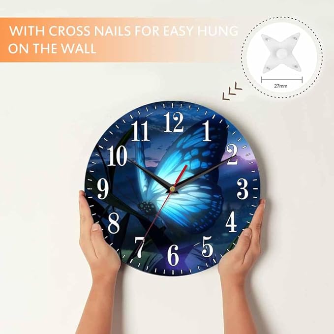 Mxocom Butterfly Wall Clock Beautiful Butterfly Radiant Blue Light 10 Inch