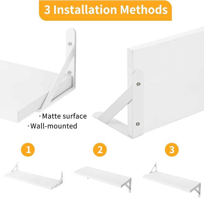 YGEOMER Floating Shelves for Wall, Different Sizes White Wall Shelves for
