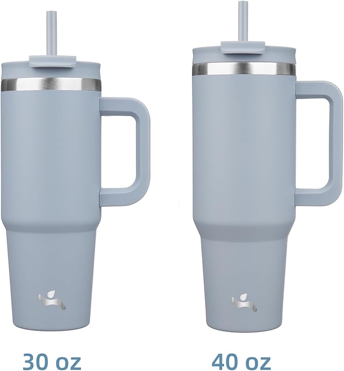 40 oz Tumbler with Handle and 2 Straws,2 in 1 Lid Insulated Water Bottle Stainless Steel Travel Coffee Mug,Lavender