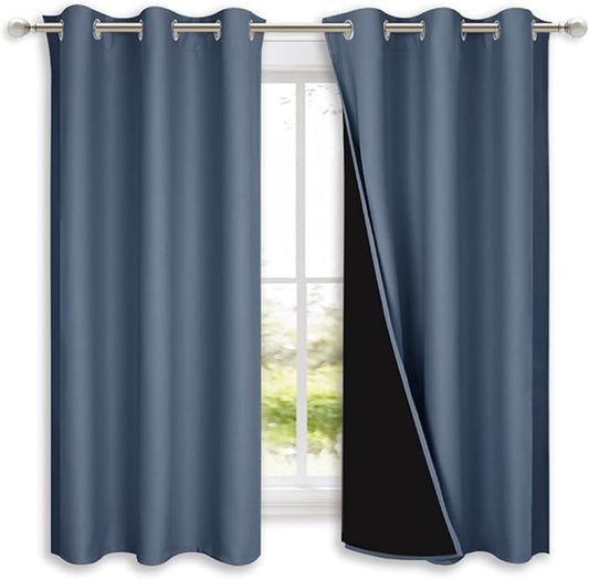 NICETOWN 100% Blackout Curtains Thermal, Stone Blue, 1 Pair, W37 x L60