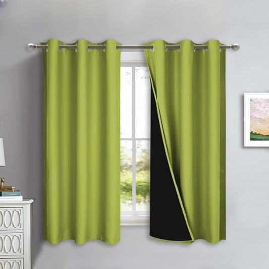 NICETOWN 100% Blackout Lined Curtains, Fresh Green, 1 Pair, 2 Thick Layers