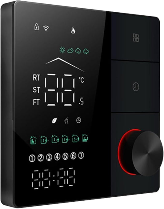 Smart Thermostat for House, Electric Floor Heating WiFi AC Thermostat with AI Smart Learning APP Control LED Digital Adjustable Knob Energy Saving DIY Programmable (Black)